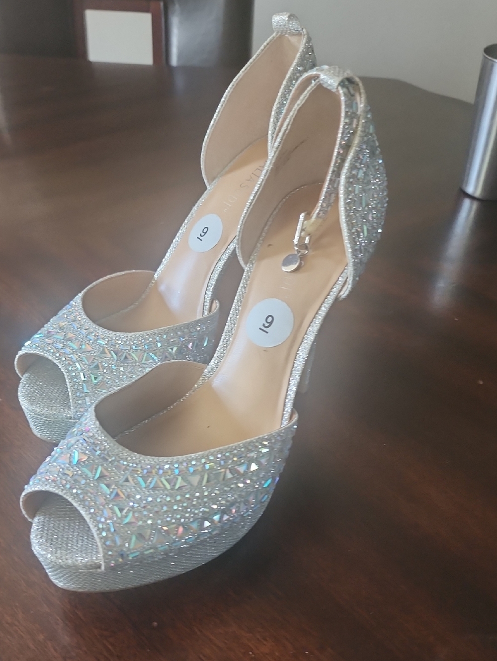 Thalia Sodi Silver Iridescent Peep-Toe Platform Heels